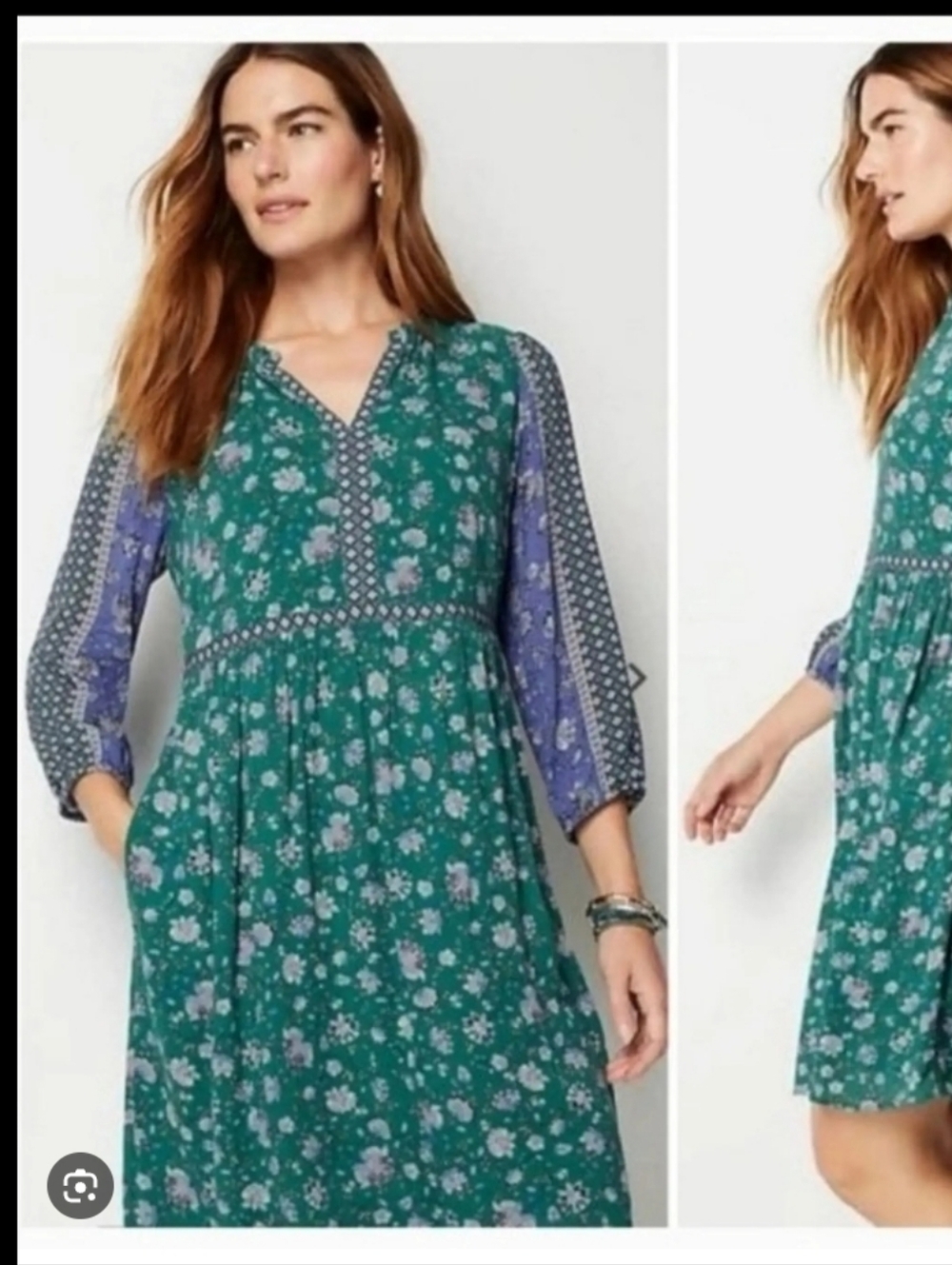 J. jill Bohemian Floral Green V-Neck Women’s Dress Xs